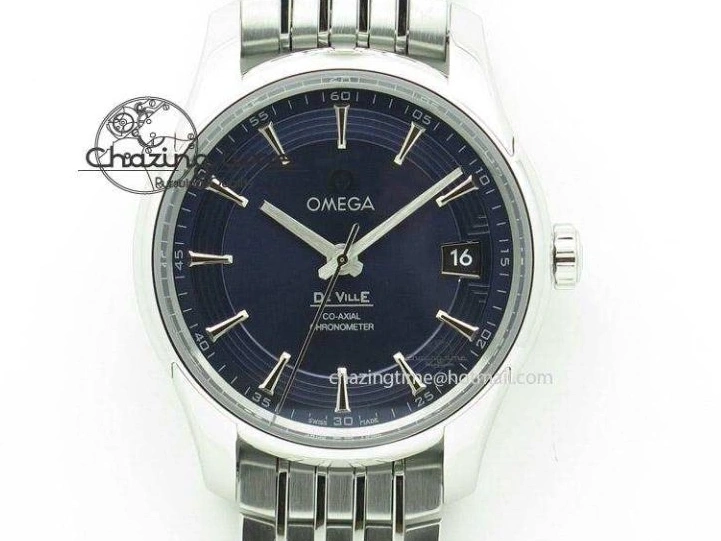 1218 Timeless De Ville Prestige Real PR SS ZF 1:1 Best Edition Gray Dial Blue Markers on Blue Leather Strap MIYOTA 7936